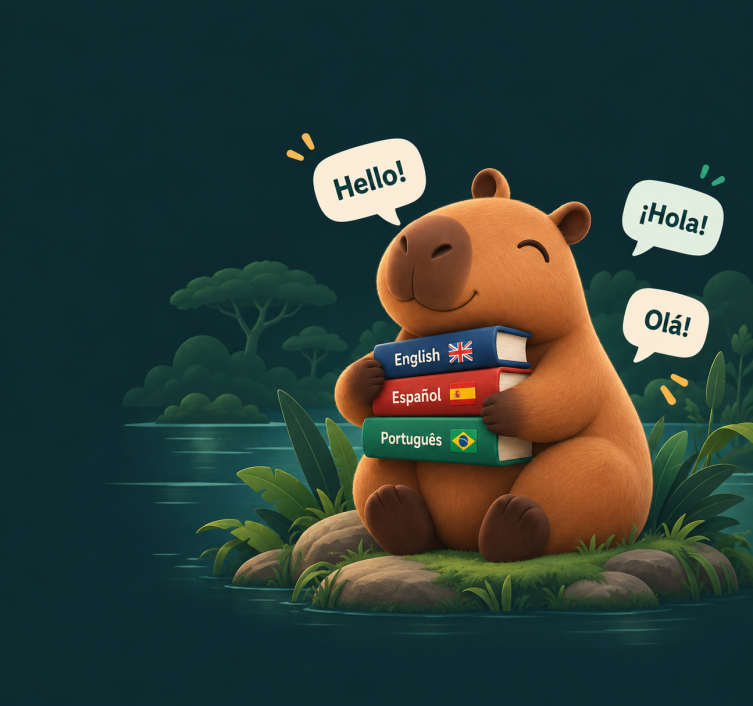 Capivara CapiLing aprendendo idiomas